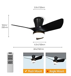 OPONL Black Ceiling Fan with Light 30inch, Large