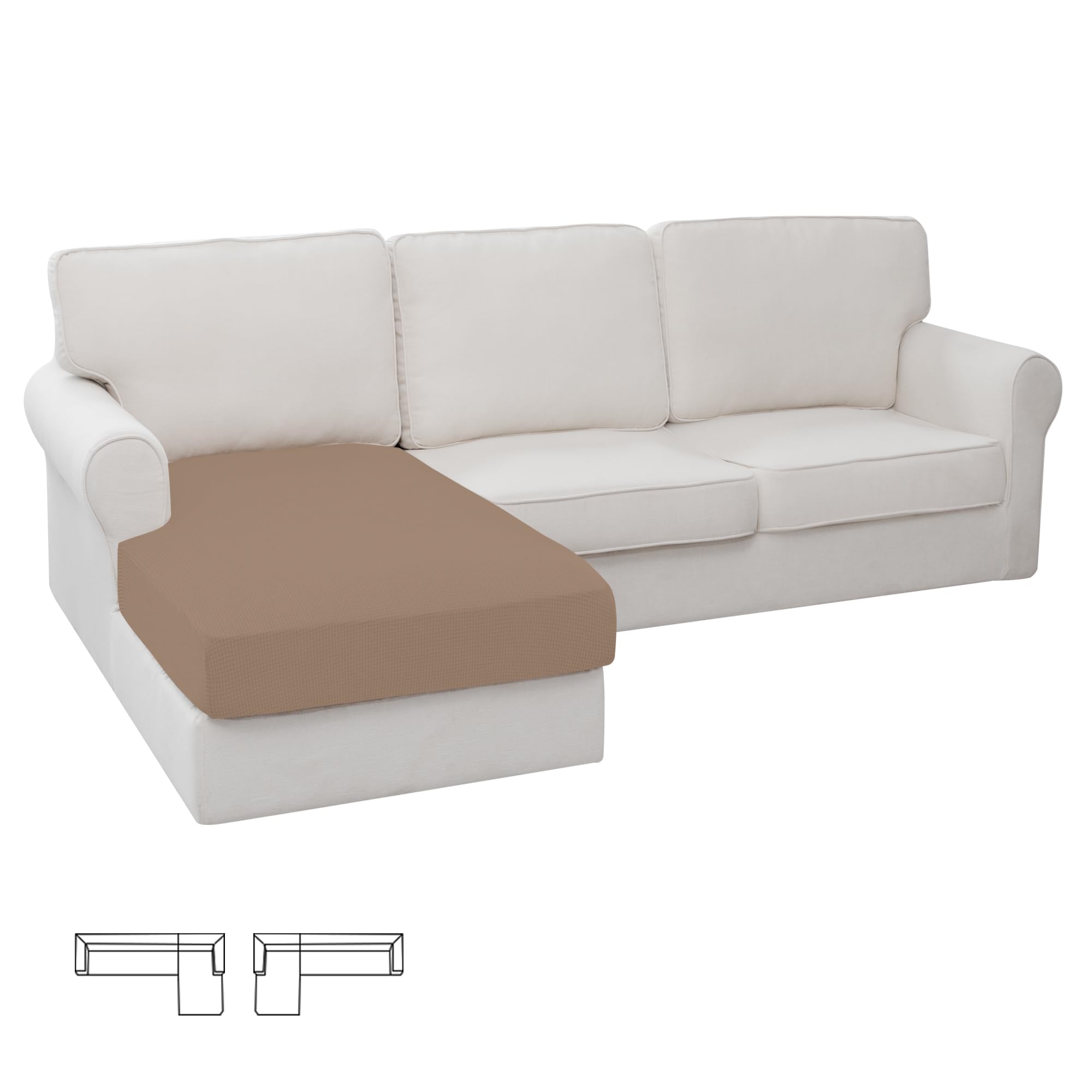 Photo 1 of Easy-Going Stretch Sectional Couch Covers 1 Piece Chaise Lounge Slipcover L Shape Separate Cushion Couch Seat Chaise Cover for Both Left/Right Sectional Couch Camel