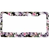 Nicokee Decorative License Plate Frame Sugar Skull and Flower Car Tag Frame Aluminum Auto License Plate Holder for Men Women