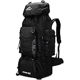 Lawaia 90L Hiking Daypacks Rucking Backpack Camping Waterproof Backpacking Travel Bag Trekking Back Pack Large Capacity Internal Frame Hiking Backpacks Climbing Ruck Sack for Men Women-Black