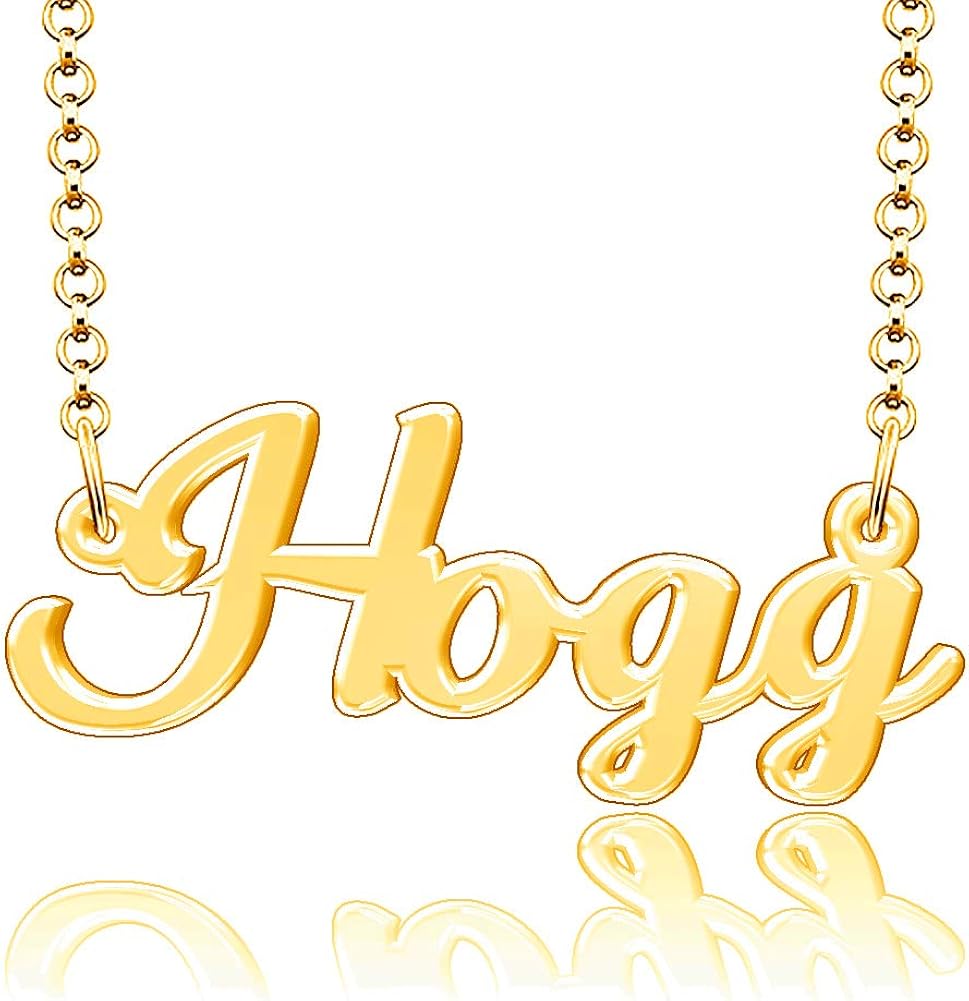 EV.YI Jewels Hogg Custom Personalized Name Necklace Last Name Plate Pendant Gift for Family Mom Dad Friend Lover