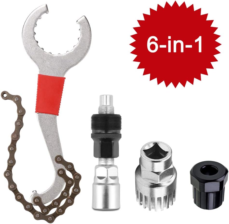 6-in-1 Fahrrad Kassette Removal Tool mit Kurbelabzieher und Innenlager-Entferner 5-11 Fach Kompatibel Kettenpeitsche Fahrrad Reparatur Werkzeug Set Kurbel Kette Achse Demontage Werkzeug