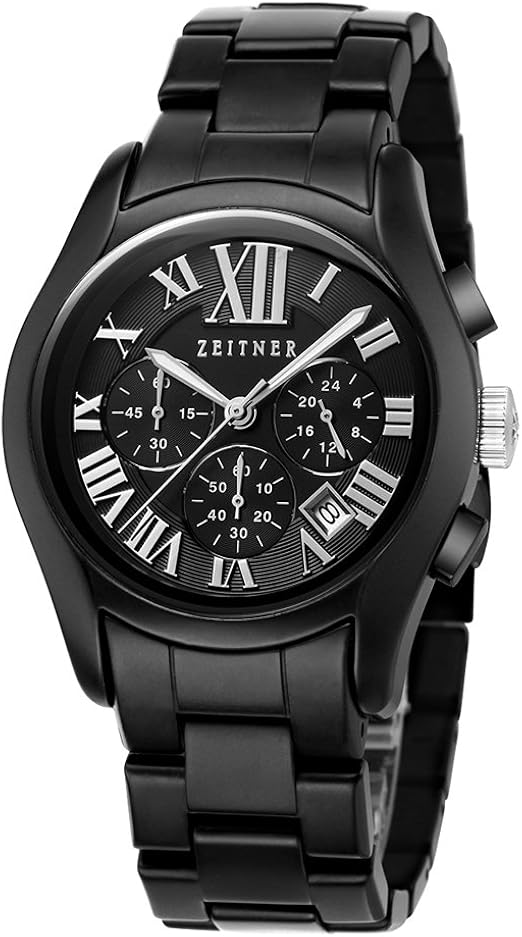 Zeitner Mens Quartz Chronograph Wrist Watch Ceramic Bracelet Entourage
