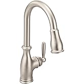 Moen Brantford Spot Resist Stainless Traditional One-Handle Kitchen Faucet with Pulldown Sprayer Featuring Power Boost and Reflex Docking System, 7185SRS