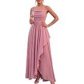 VOUIAO Women Wedding Guest Bridesmaid Choir Dress Formal Prom Evening Gown | spaghetti strap,cowl neck,flowy asymmetric hem,a line,lace up back,high slit,party cocktail homecoming dresses,prom gowns