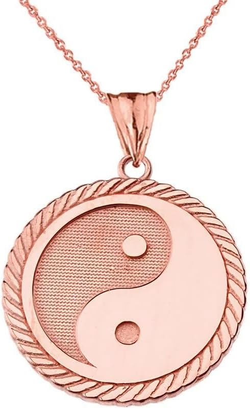 Unique 14k Rose Gold Ying Yang Rope Charm Pendant Necklace