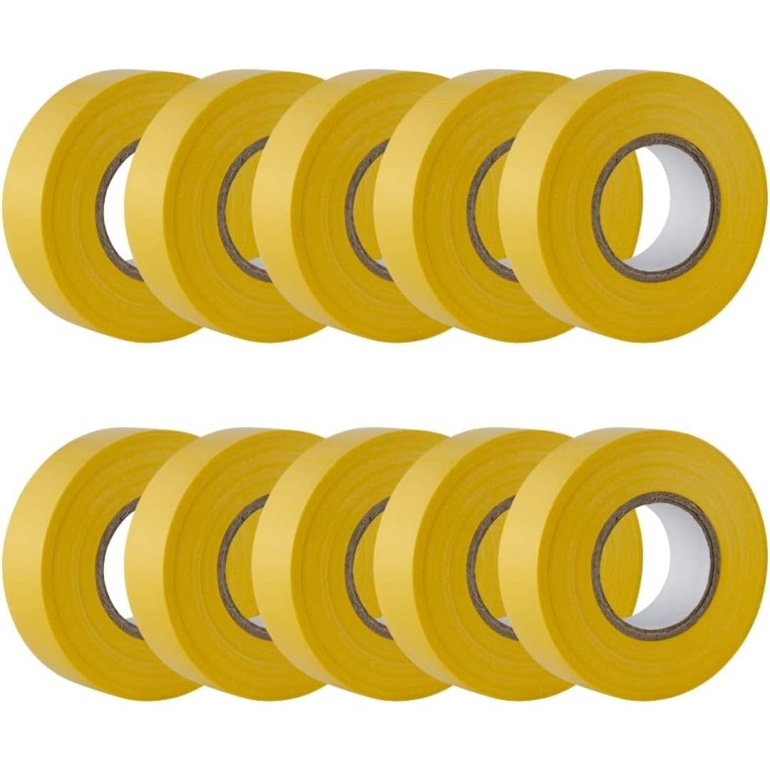 GTSE Yellow Electrical Tape, 19mm x 20m, 10 Rolls of Strong Self-Adhesive PVC Insulation Tape for Insulating, Repairing and Protecting Electrical Wires