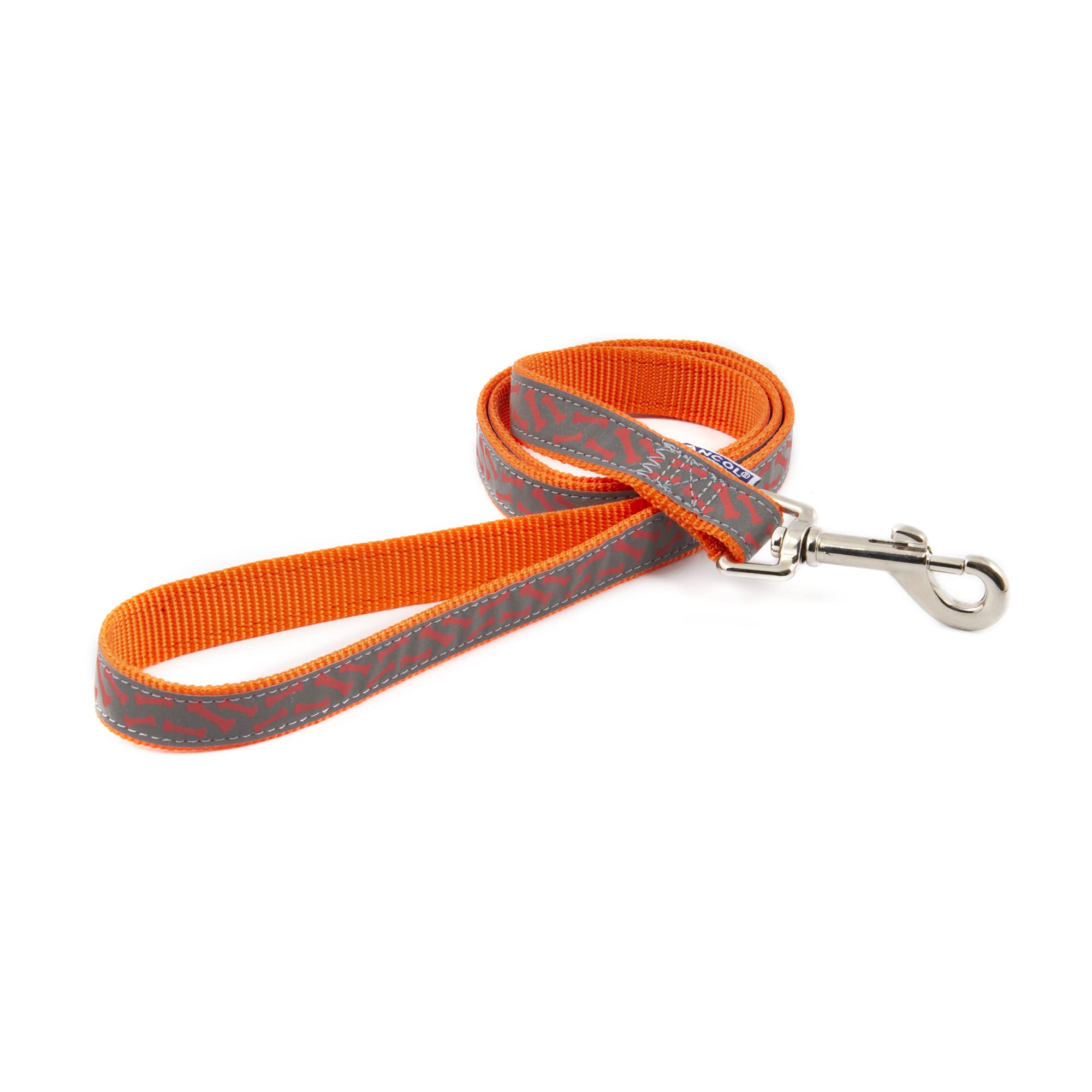 Ancol Patterned Collection Bone Dog Lead - Orange - Reflective Nylon Puppy Walking Accessory with Weatherproof Durable Design - 1m L 19mm W