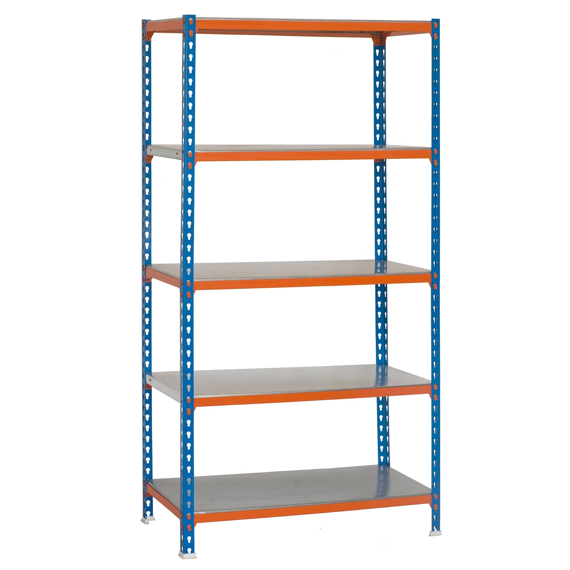 Simon Rack Garage Shelving Units 2000x1000x300 mm, 5 Tier Steel Rack, 180 kg per Shelf, Blue/Orange/Galvanised - Simonclick