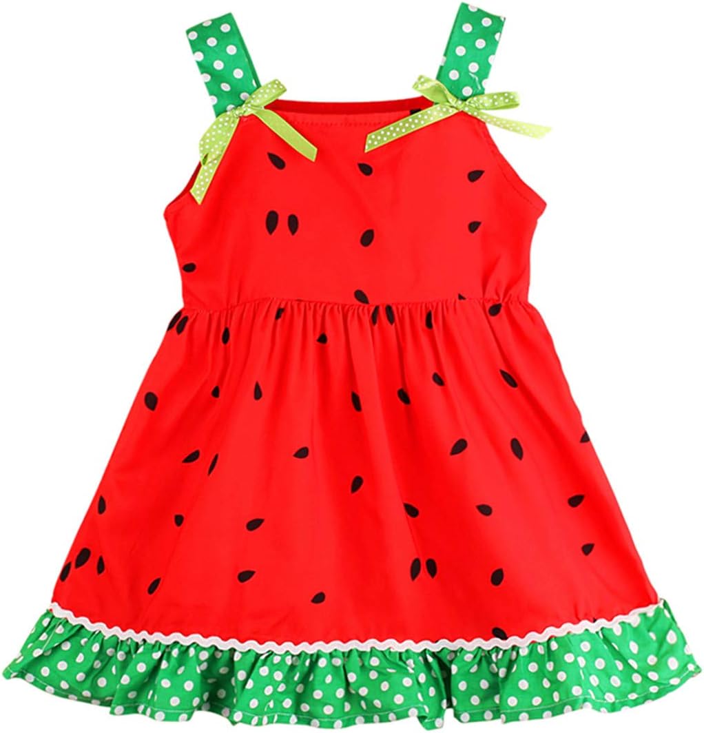 Baby Girl Summer Dress,One Piece Sleeveless Watermelon High Waist Ruffle Beach Dresses Outfit Set