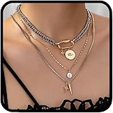sunglnl Gold Layered Necklaces For Women, 3PS Chunky Two Tone Necklace Silver Coin Pendant Paperclip Stacked Chain Trendy Statement Jewelry Gift