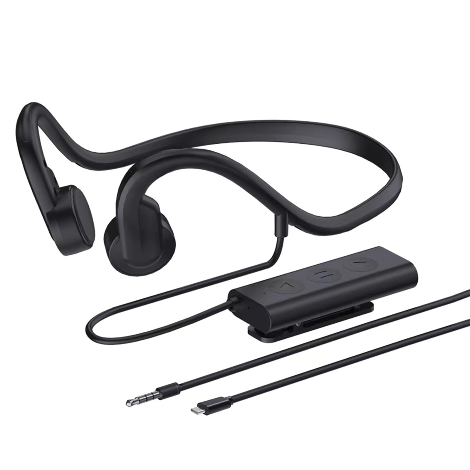 Photo 1 of (USED) Likty Wired Bone Conduction Bluetooth Headphones with 3.5Mm/Typec Wires,Open-Ear Bluetooth 5.3 Headphones with Microphone, IP68 Waterproof Earphones for Cycling Workout Hiking