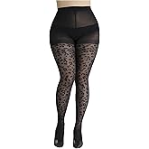 RoseSeek Women's Plus Size Leopard Print Tights Sheer Mesh Stockings High Waisted Pantyhose Black L-XXL