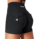 YEOREO CoreFlex Scrunch Workout Shorts with Pockets for Women 4.5" High Waisted Cargo Gym Biker Shorts Tummy Control Yoga