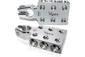 Vgate 6x00 (2/0) AWG Gauge Lead-Acid Battery Terminals Clamp - Positive and Negative (+/-)(Pair) for Tapered Top Post
