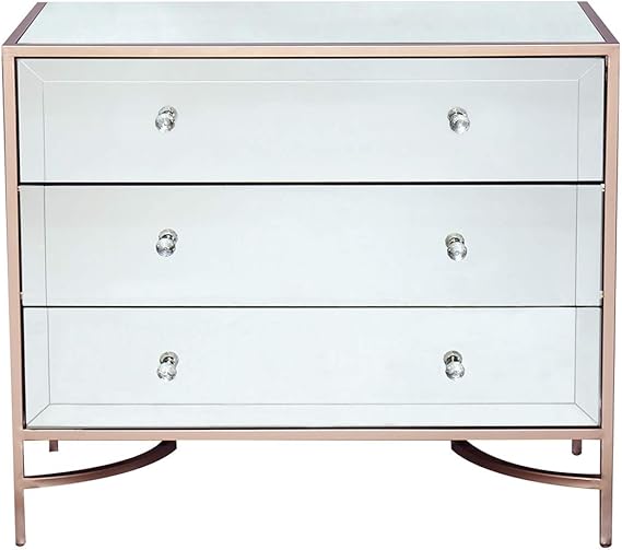 Sue Ryder Rose Gold Trim Mirrored Bedroom Furniture Chest of 3 Drawers