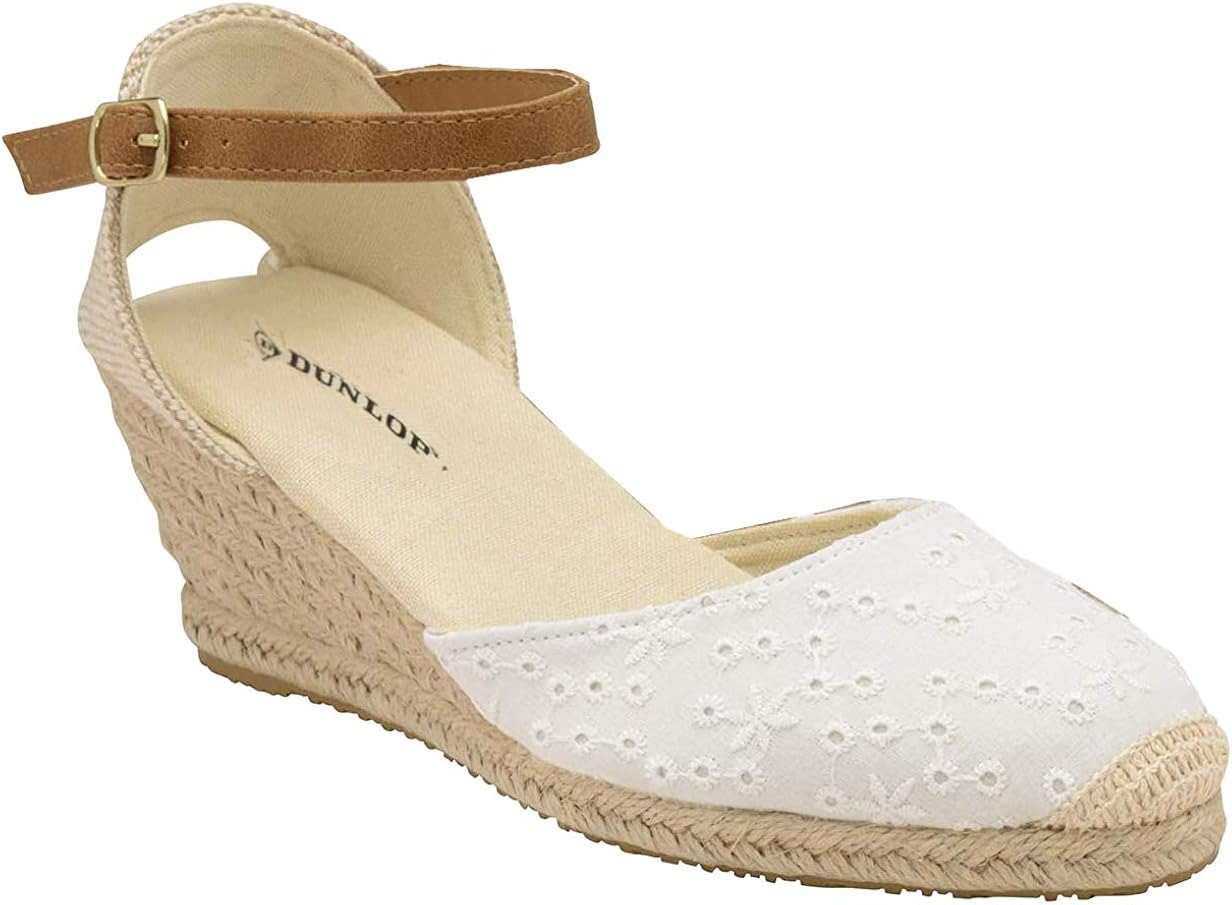Dunlop Ladies Womens Espadrille Wedge Sandals Ankle Strap Summer Shoes
