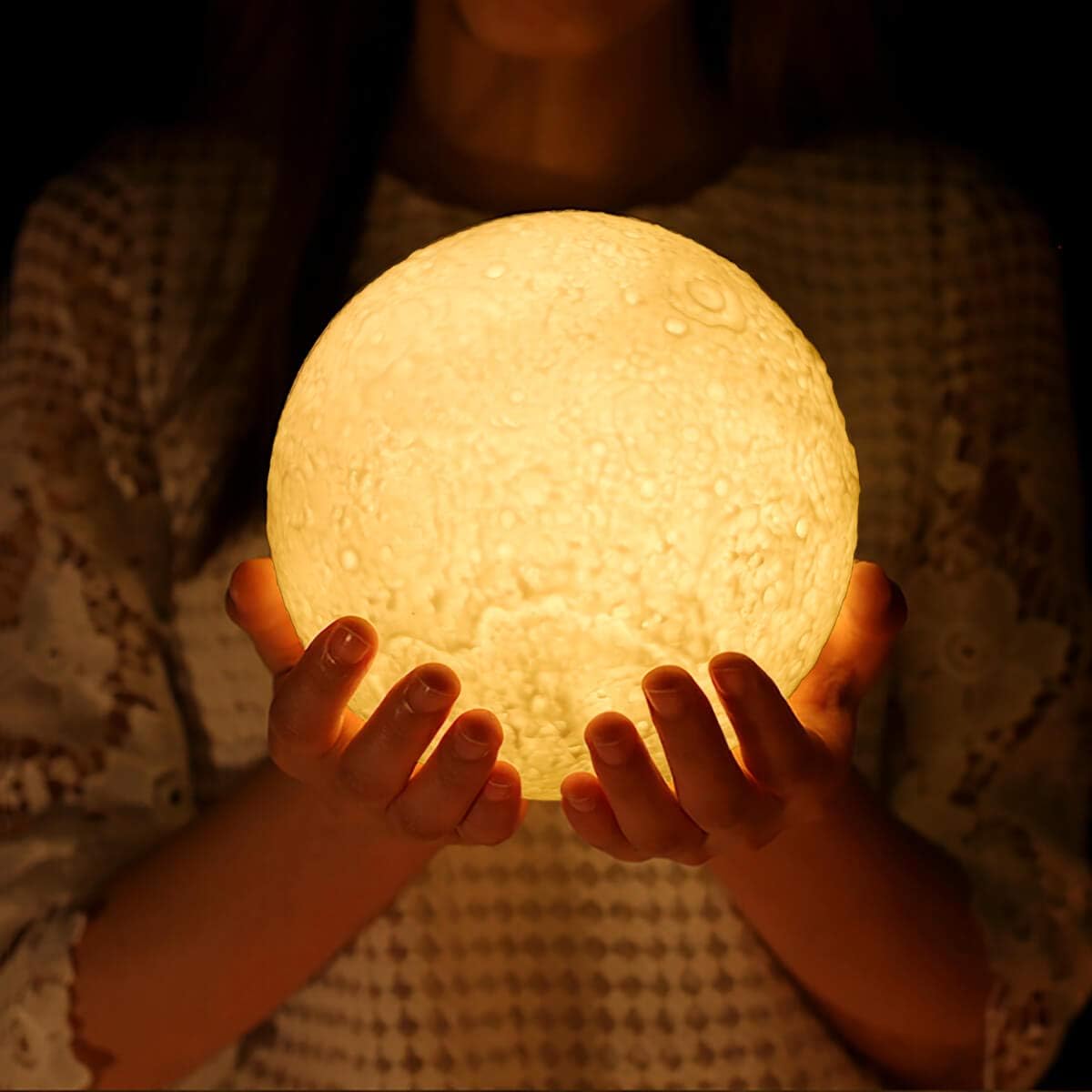 Moon Lamp, ALOVECO 3D Printed 16 Colors RGB Moon Light with Remote Control, Dimmable USB Rechargeable LED Lunar Moon Night Light with Stand for Kids Women Lover Birthday Gift (Warm and White)