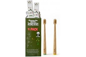 Holidentix Manual Toothbrush for Kids, Bamboo Handle, Boar Bristles, Biodegradable, Plastic-FreeBamboo Self Standing Toothbru