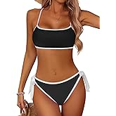 ZEMOQ Bikini Sets for Women High Waisted Two Piece Swimsuit Cheeky High Cut Color Block Bathing Suits
