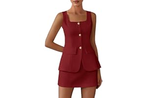 BTFBM 2 Piece Sets For Women Summer 2026 Spring Sleeveless Button Up Blazer Vest Tops Skirt Sets Business Casual Outfits