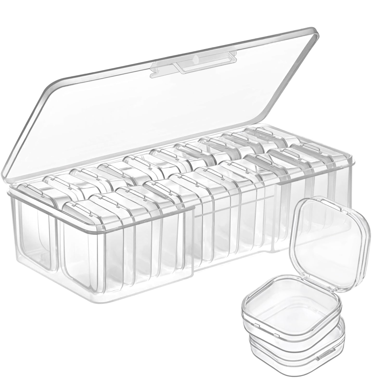 Qualsen 20 Pieces Bead Organiser Storage Box, Organiser Box Clear for Clay Bead Storage Small Plastic Containers with lids for Craft DIY Diamond Small Parts Jewelry