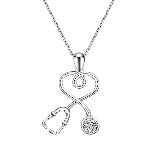 AOBOCO Sterling Silver Stethoscope Necklace Infinity Heart Pendant