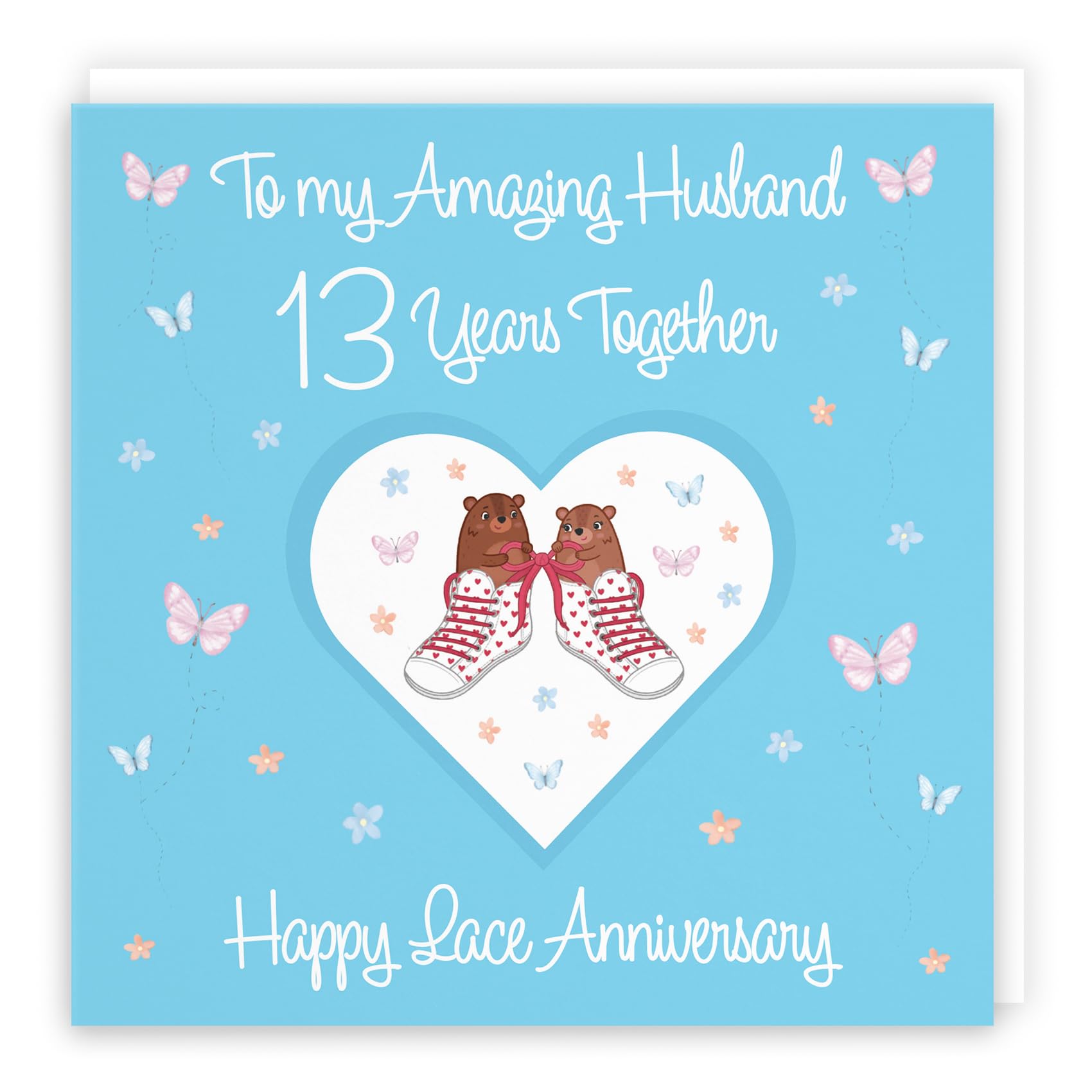 Hunts England - Husband 13th Anniversary Card - 13 Years - Lace Anniversary - Romantic Meadows - Fun Card - Thirteenth Anniversary Card For Husband — image 1