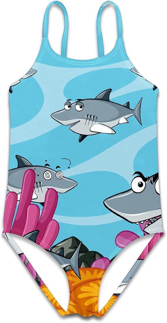 Girls Swimsuits Sharks Sea Underwater Swimwear Adjustable Strap Beach