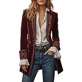 Women's Velvet Open Front Jacket Blazer Vintage Floral Embroidered Cardigan Elegant Spring Long Sleeve Outfits