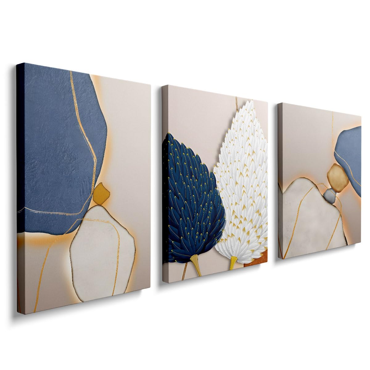 Painting Pictures Canvas Wall Art for Living Room Bedroom Bathroom Blue and White Paintings Modern 3 Piece Framed Canvas Art Prints Ready to Hang Inspirational Home Decorations, YH049