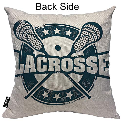 Mugod Lacrosse Throw Pillow Vintage Stamp Pattern Helmet Lacrosse Sticks Star Navy Blue Cotton Linen Square Cushion Cover Standard Pillowcase 18x18 Inch for Home Decorative Bedroom/Living Room/Car