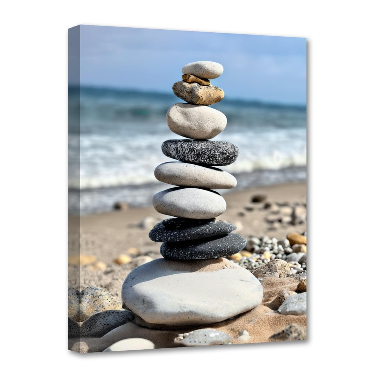 LZIMU Zen Wall Art Pebble Stones Beach Waves Canvas Prints Yoga Spa Meditation Painting for Spiritual Room Bathroom Office Decoration (Zen-1, 30.00 x 45.00 cms)