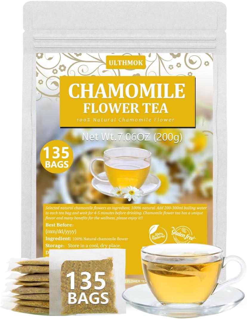 ULTHMOK 135 Premium Chamomile Tea Bags 100% Chamomile Flowers Caffeine Free