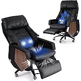 EMIAH Ergonomic Executive Office Chair with Footrest Electric Reclining Big and Tall Office Chair with Massage and Adjustable Lumbar Sopport Comfortable Desk Chair, Genuine Leather (Black)