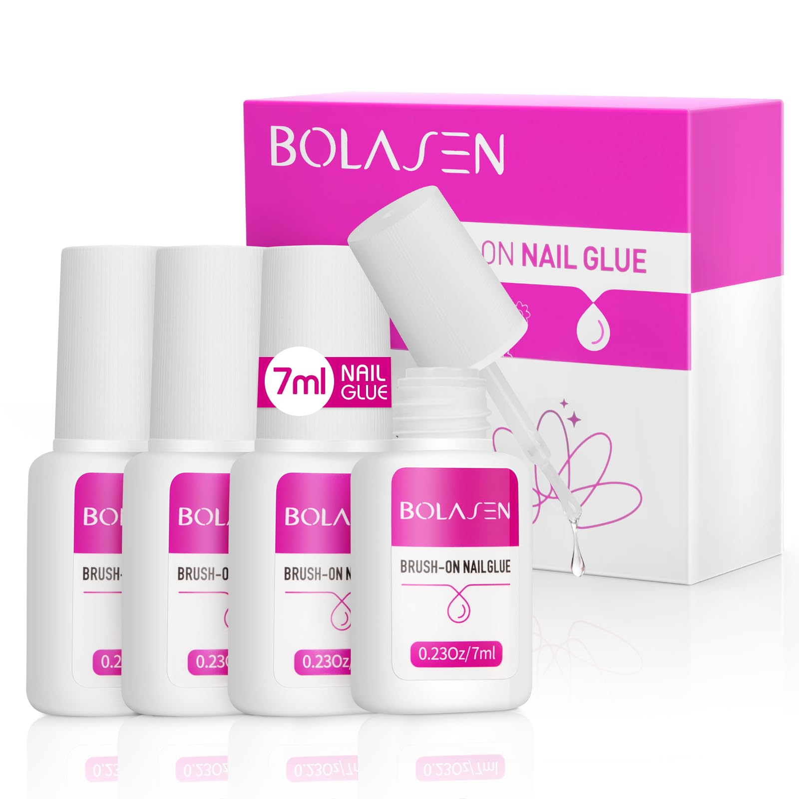 BOLASEN Strong Nail Glue (4 x 7ml) for False Nails, Extra Strong for Acrylic Tips, Quick Dry