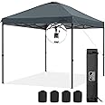 KAMPKEEPER One Person Setup 10x10 Pop up Canopy Tent, Instant Portable Canopy, One Push Outdoor Canopy with 3 Adjustable Heights, Wheeled Carry Bag, Bonus 8 Stakes and 4 Ropes(Dark Grey)
