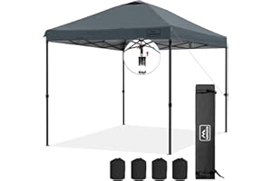 KAMPKEEPER One Person Setup 10x10 Pop up Canopy Tent, Instant Portable Canopy, One Push Outdoor Canopy with 3 Adjustable Heights, Wheeled Carry Bag, Bonus 8 Stakes and 4 Ropes(Dark Grey)