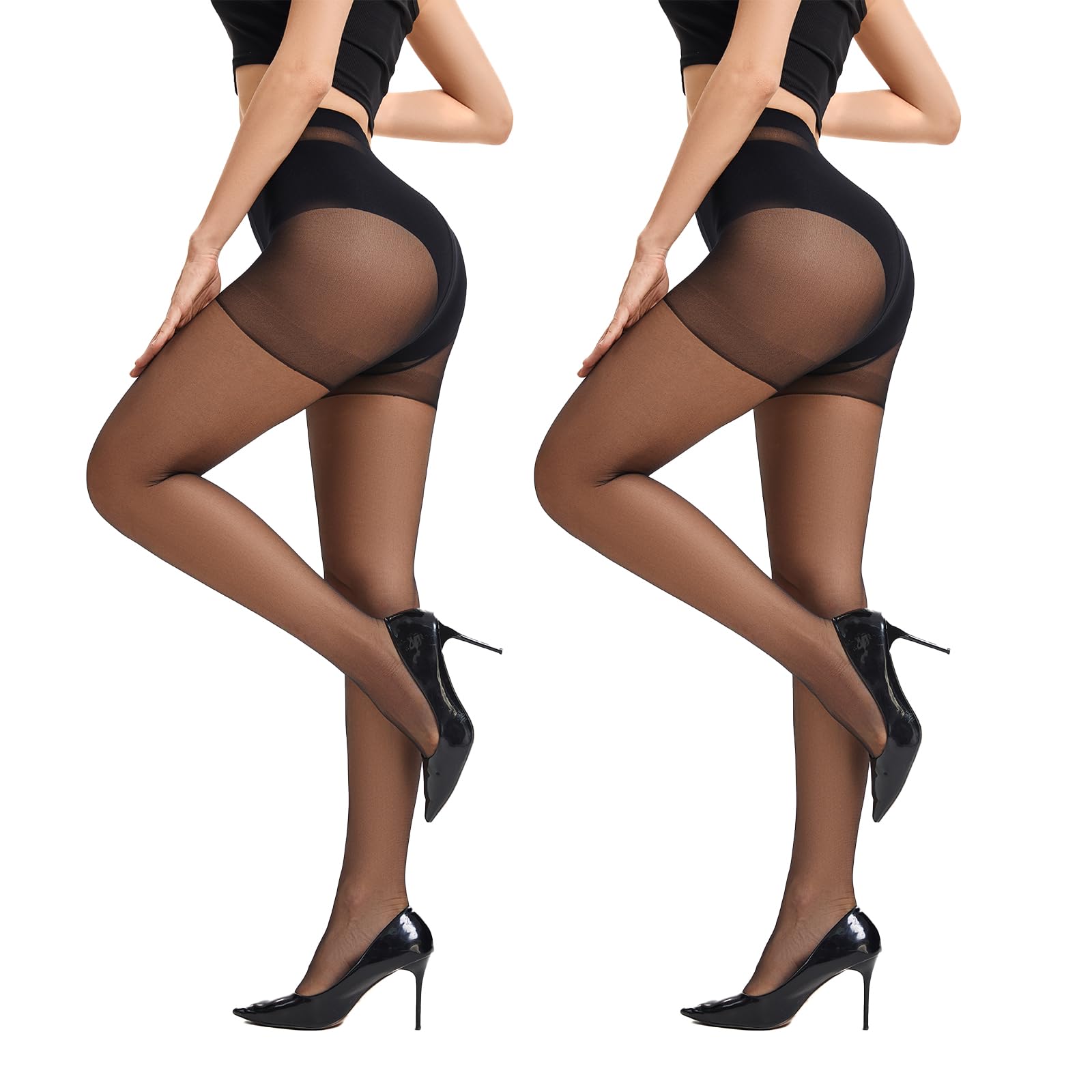 Photo 1 of SKYASIA Sheer Control Tops Pantyhose for Women,Run Resistant Reinforced Toes Legg Silky High Waist Tights for Everyday Wear(2 Pair Black)