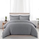 MOONLIGHT20015 Double Duvet Set Reversible Stripes Satin Grey 200x200 cm view 6