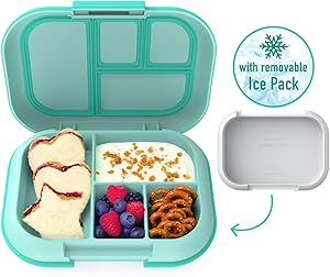 Bentgo Kids Chill Lunch Box - Bento-Style Lunch Solution with 4 Compartments and Removable Ice Pack for Meals and Snacks On-the-Go - Leak-Proof, Dishwasher Safe, BPA-Free (Aqua)