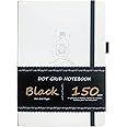 BUKE Dotted Journal A5 Hardcover Notebook- 160 Dot Grid Pages 150g Black Paper - Black PU Leather Hardcover 5.75" x 8.5" and Gift Box Mystery Bottles (BKB-2)