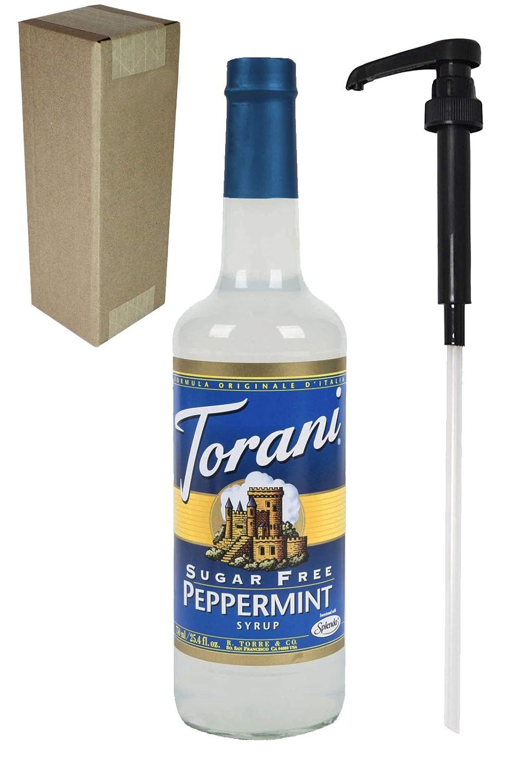 Amazon Com Torani Sugar Free Peppermint Flavoring Syrup 750ml 25 4 Fl Oz Glass Bottle Individually Boxed With Black Pump Grocery Gourmet Food