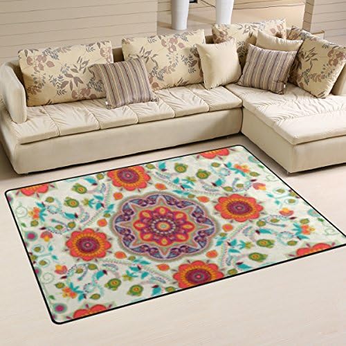 Bohemian Hippie Print Playmat Floor Mat For Dining Room Living Room Bedroom,Size 2'7"X1'8" and 5'X3'3" Available.