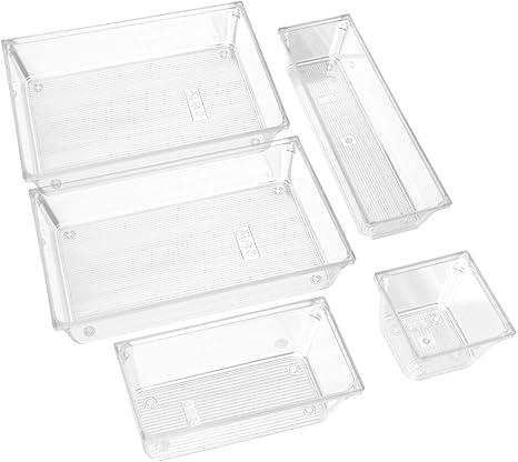 Amazon 引き出し仕切り 収納ボックス ケース 引き出しトレイ 小物 化粧品 整理 収納ケース 5点セット自由に組み合わせ 透明 収納用品 オンライン通販