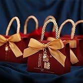 Chinese Wedding Candy Box 50, Romantic Gift Box with Ribbon (Burgundy)