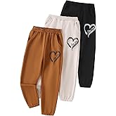 Fdqin Girls' 3 Pcs Letter Graphic Print Sweatpants Kids Athletic Joggers Pants with Pockets 4-14 Years