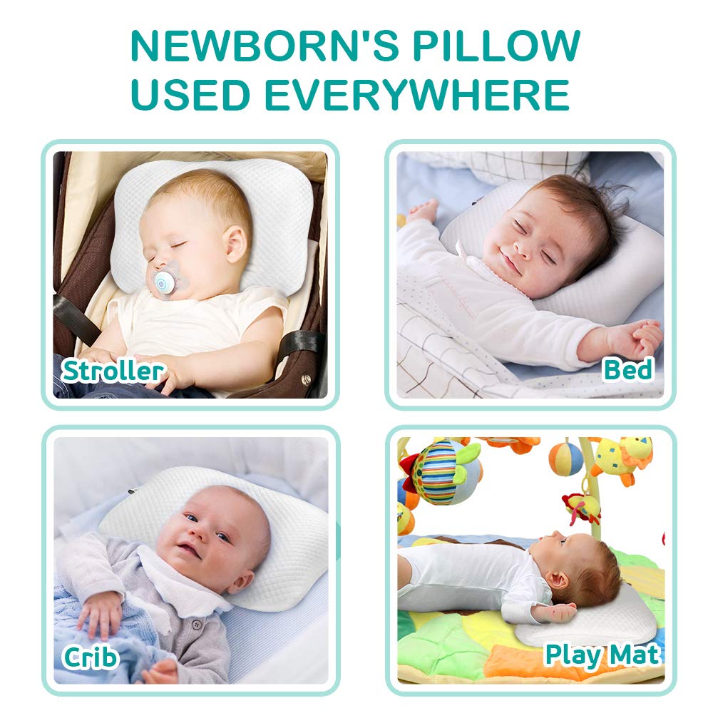 BAMMAX Newborn Pillow, Baby Newborn Pillow Flat Head, Infant Sleeping Pillow, Soft Breathable Memory Foam Baby Head Shaping Pillow Prevent Infant Flat Head Symptom Head Support for Baby 0-12 Months : Baby