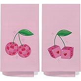 SPBL&L Cherry Bathroom Decor,Hot Pink Cherry Dish Hand Towels for Bathroom Set of 2, Pink Kitchen Towels, Pink Kitchen Decor, 16x24 Inches