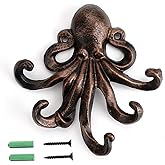 Sumnacon 6 Inch Cast Iron Octopus Decorative Coat Hook - Wall Mounted Nautical Hand Towel Rack Holder with Screws, Rustic Metal Clothing Hanger for Bedroom/Bathroom/Kitchen/Balcony, Red Bronze